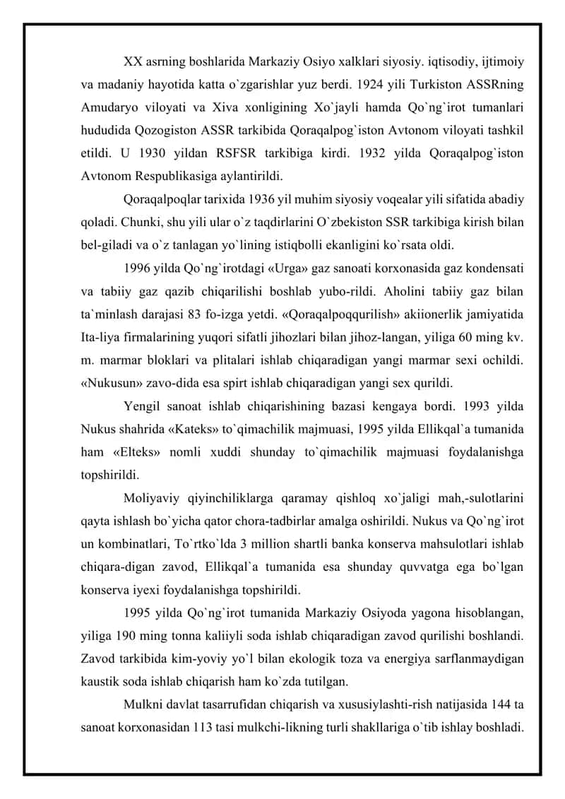 O`zbekiston mustaqilligi yillarida Qoraqalpog`iston davlatchiligi taraqqiyoti 2