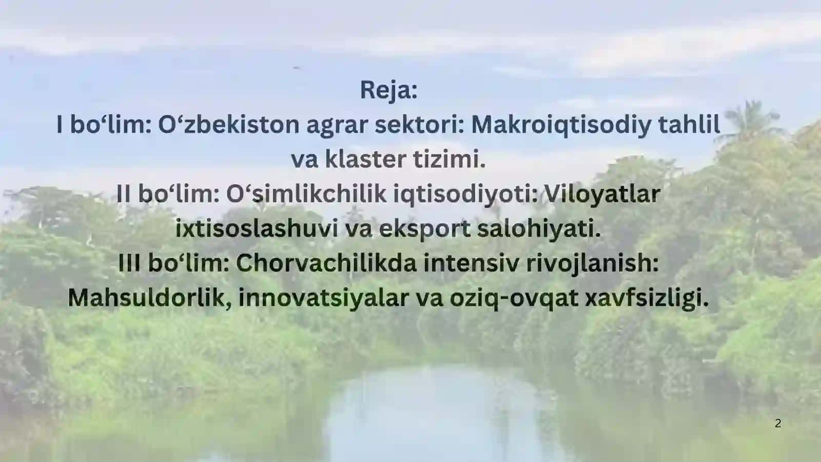 O‘zbekistonda osimlikchilik va chorvachilik tarmoqlari iqtisodiyoti 2