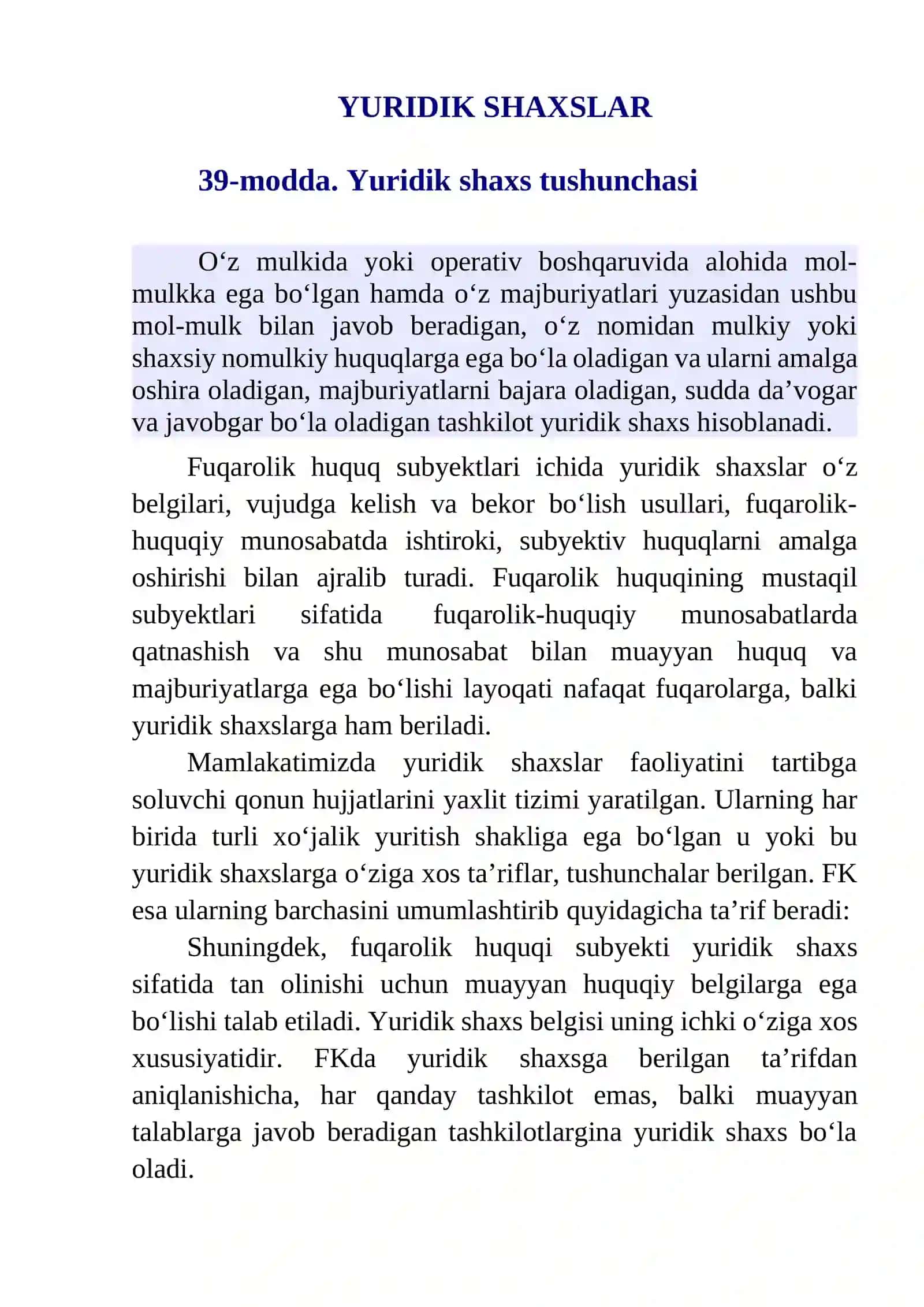 Yuridik shaxslar – fuqarolik huquqining subyekti Sifatida 2