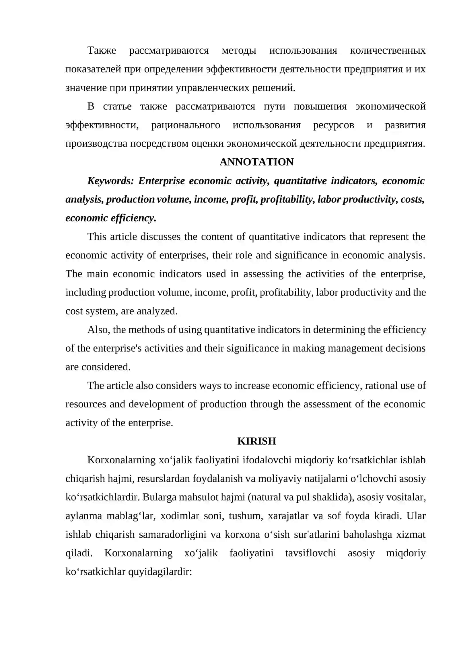 KORXONALARNING XO‘JALIK FAOLIYATINI IFODALOVCHI MIQDORIY KO‘RSATKICHLAR 2
