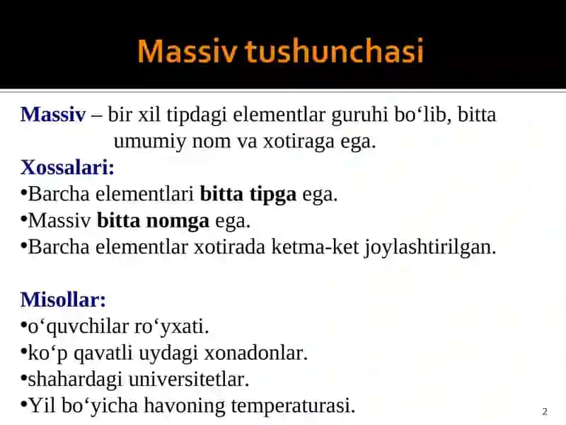 Massivlar 2