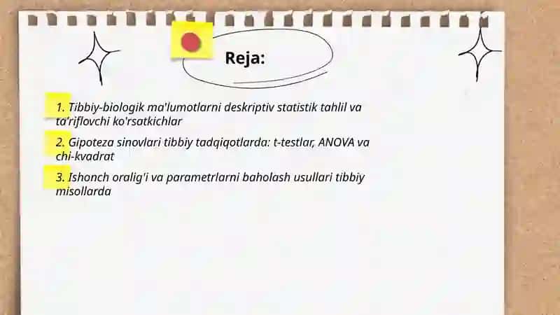 Tibbiy-biologik ma'lumotlarni deskriptiv statistik tahlil va ta'riflovchi ko'rsatkichlar 2