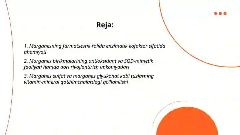 Marganes va uning birikmalarining farmatsevtikadagi ahamiyati 2