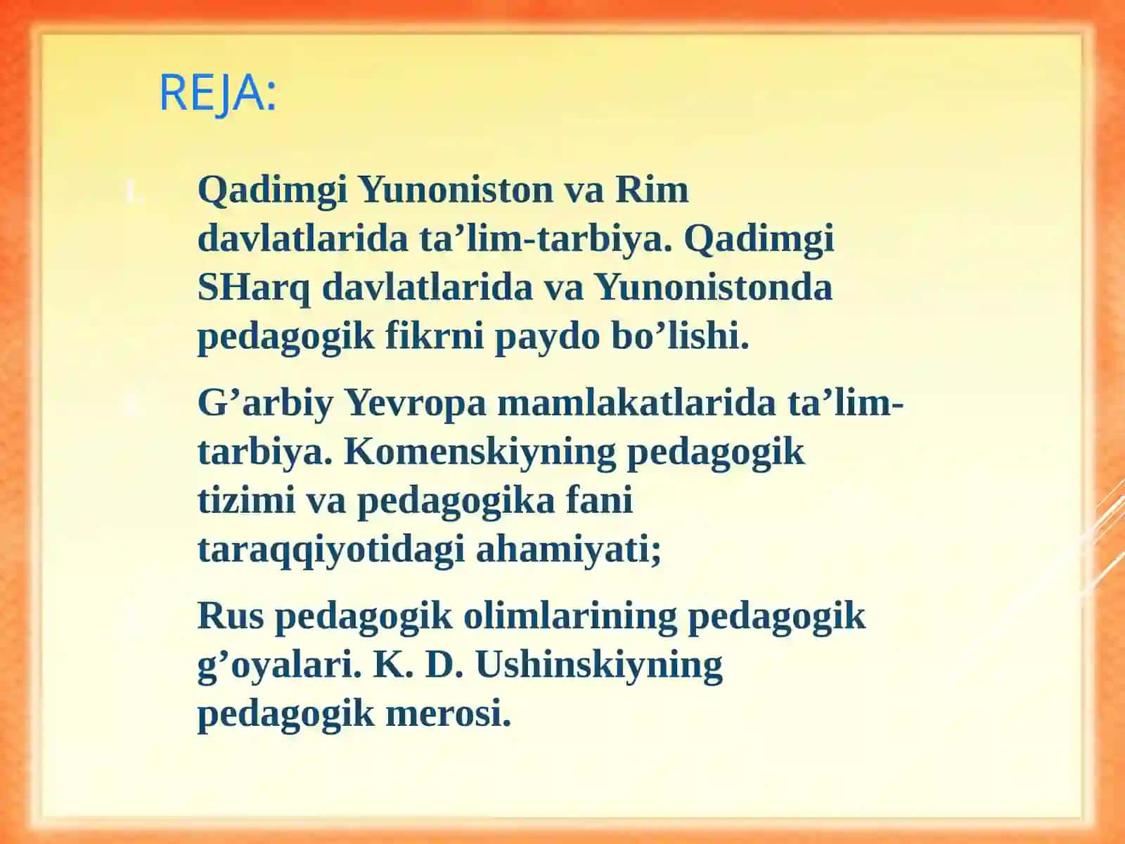 Jahon pedagogika fani rivojlanish tarixi bayoni 2