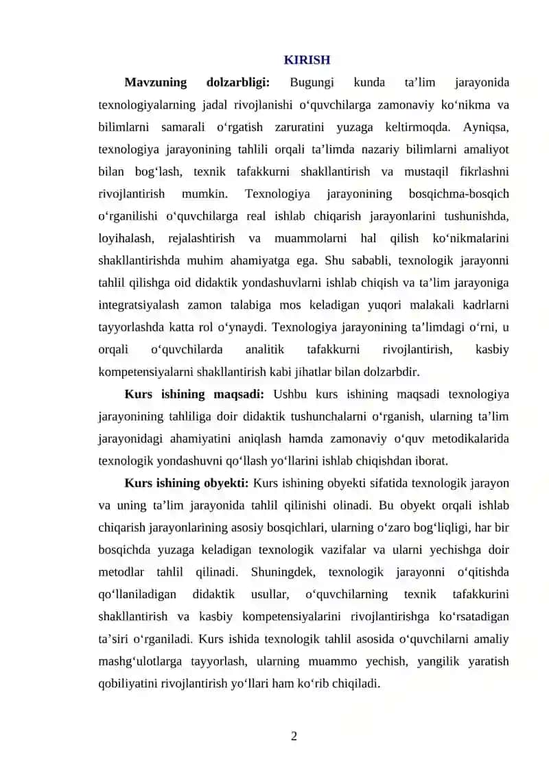 TEXNOLOGIYA JARAYONINING TAHLILIGA DIDAKTIK TUSHUNCHA 2