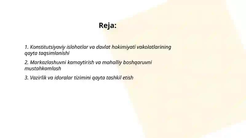 Konstitutsiyaviy islohotlar va davlat hokimiyati vakolatlarining qayta taqsimlanishi 2