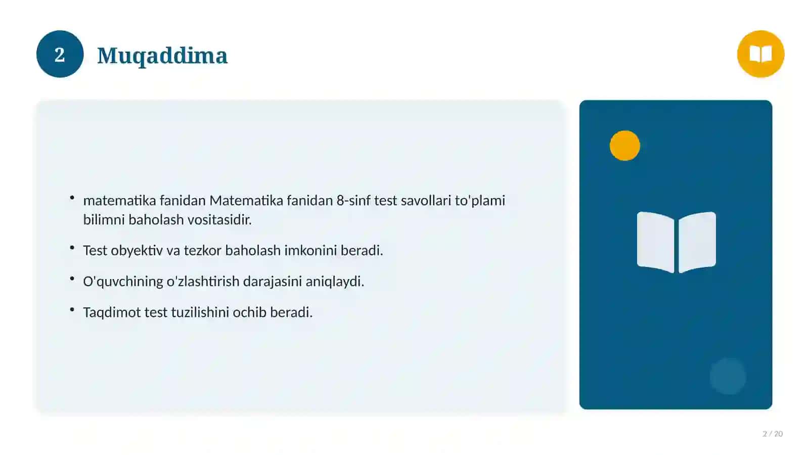 Matematika fanidan 8-sinf test savollari to'plami 2