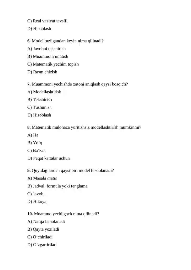 EGMA XALQARO BAHOLASH DASTURIDA MATEMATIK MULOHAZA YURITISH VA MUOMMONI HAL QILISH (MODELLASHTIRISH) ORASIDAGI BOG'LANISH SIKLI 2