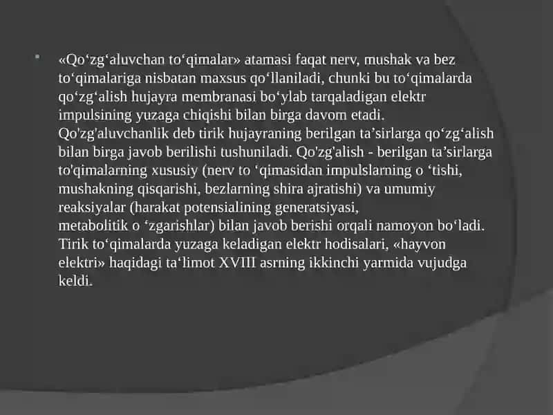 Qo’zg’aluvchan to’qima (bezlarda) bioelektrik xodisalar 2