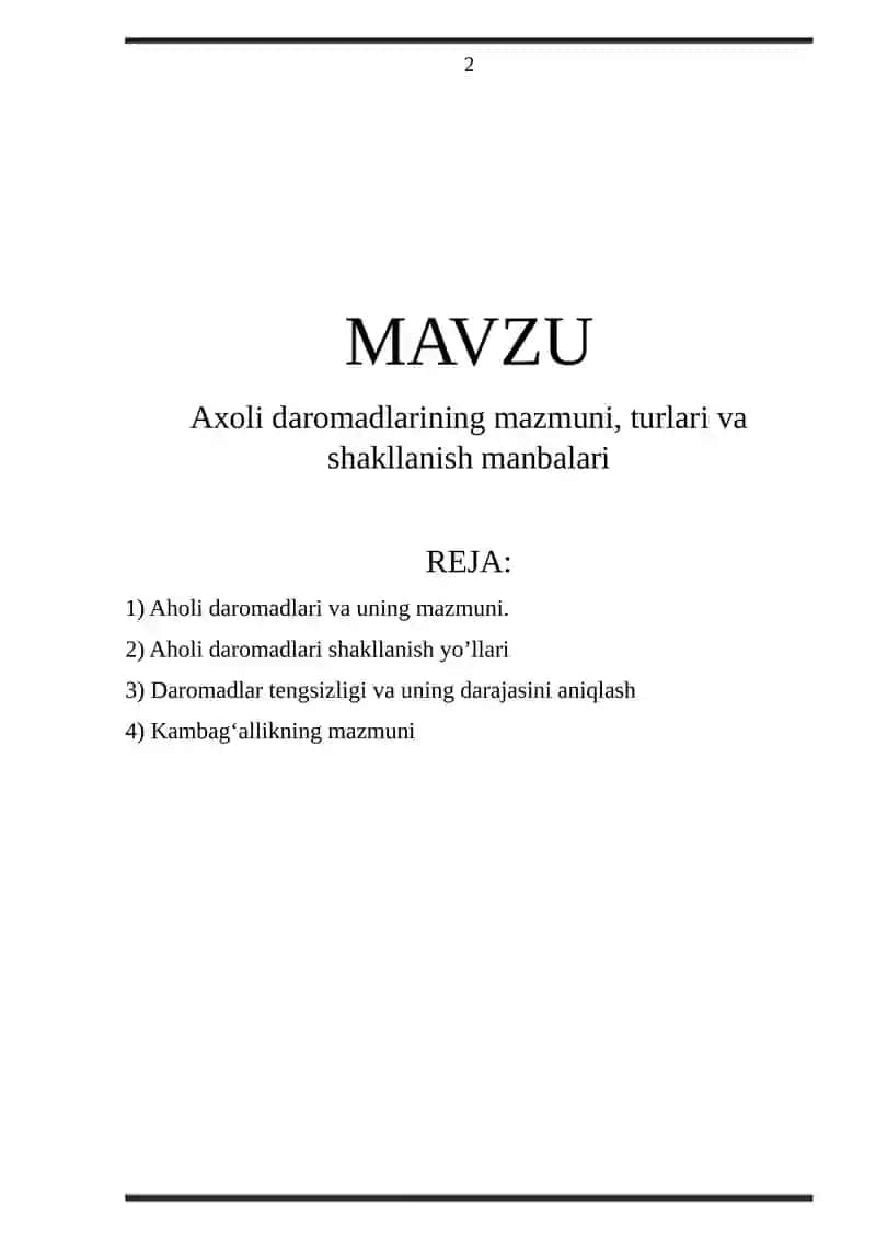 Axoli daromadlarining mazmuni, turlari va shakllanish manbalari 2