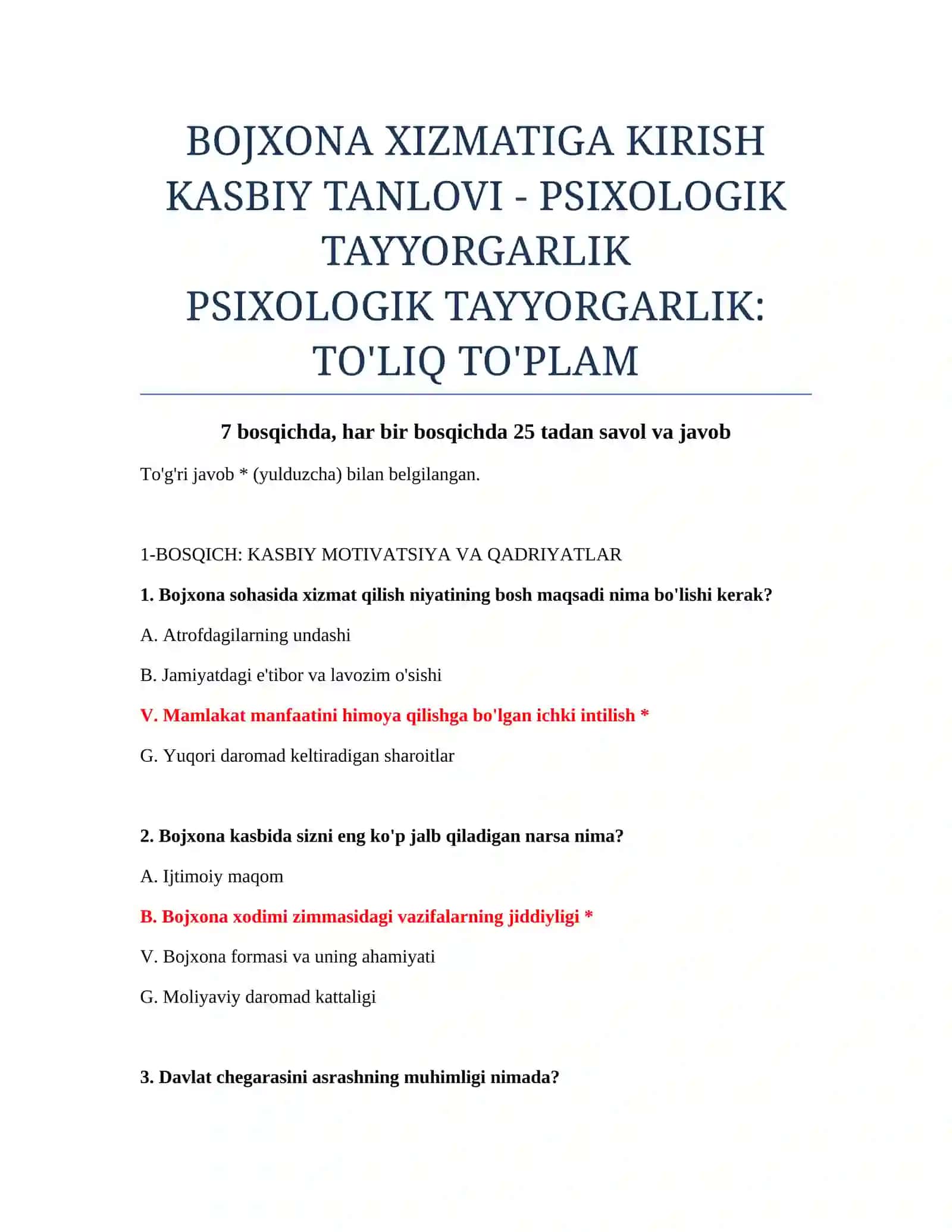 PSIXOLOGIK TAYYORGARLIK BOJXONA TESTLARI 2