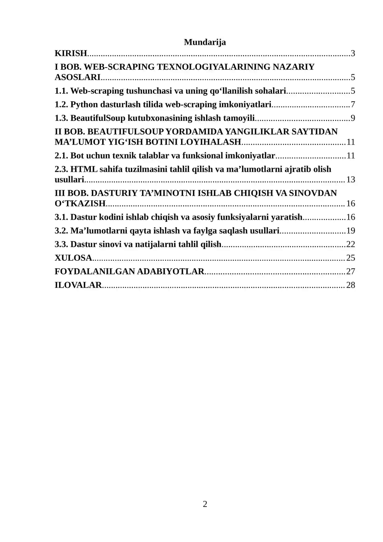 “BeautifulSoup yordamida yangiliklar saytlaridan ma’lumot yig‘ish boti yaratish” 2