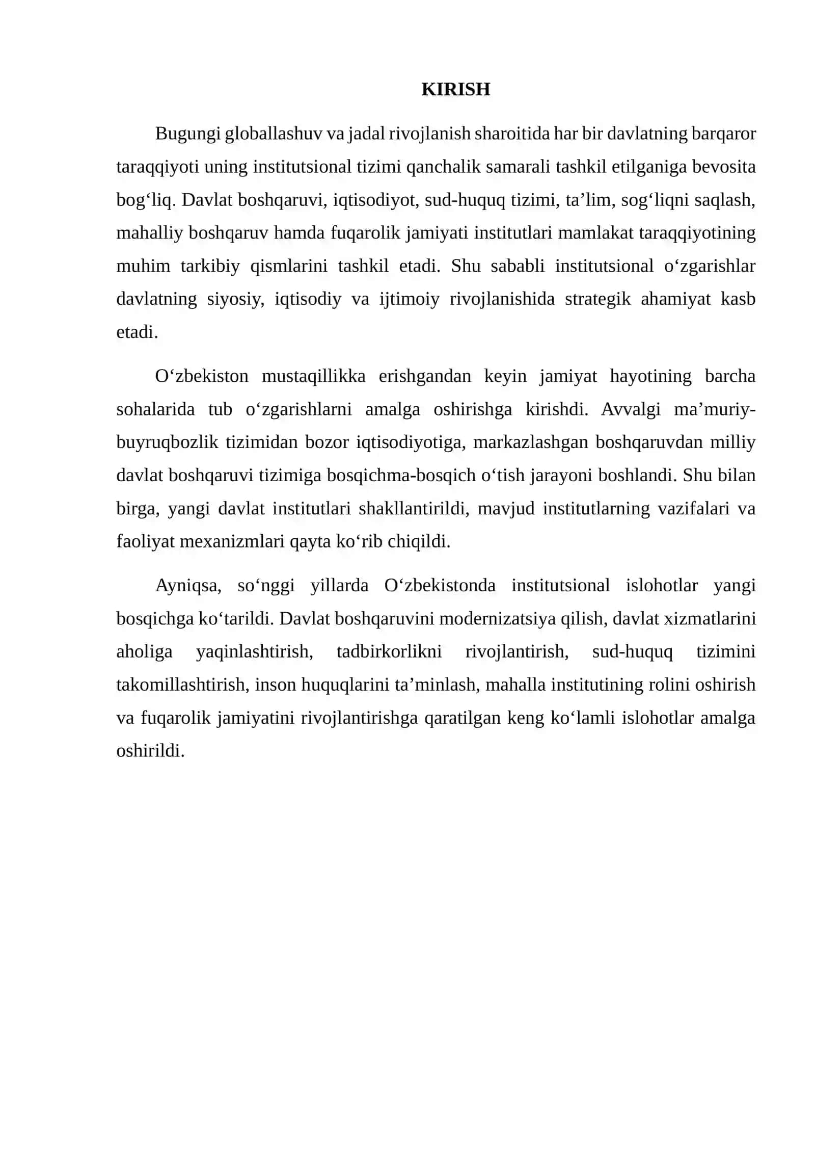 O‘ZBEKISTONDA INSTITUTLARNING INQILOBIY O‘ZGARISHI BO‘YICHA TAHLILIY HISOBOT 2