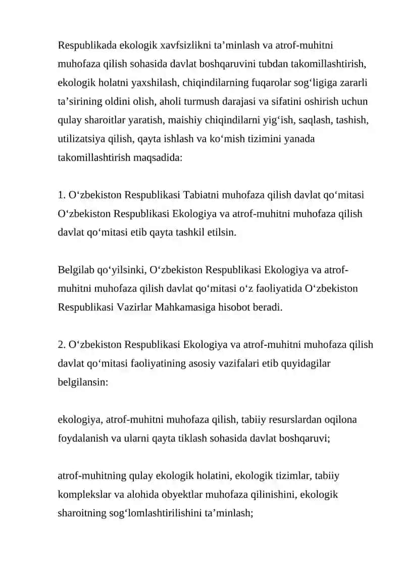 O‘zbekiston Respublikasining Tabiatni muhofaza qilish to'g'risida qonuni 2