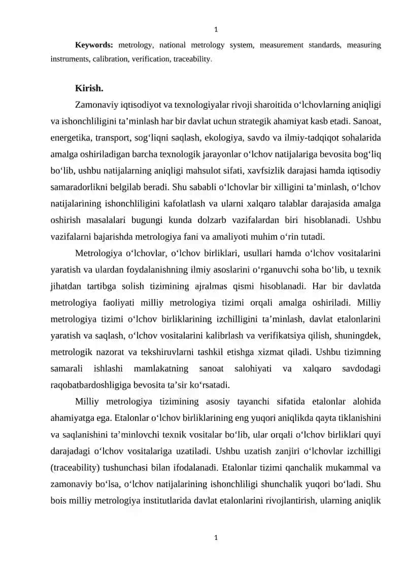 Milliy metrologiya tizimini rivojlantirishda etalonlar va o‘lchov vositalarining o‘rni 2