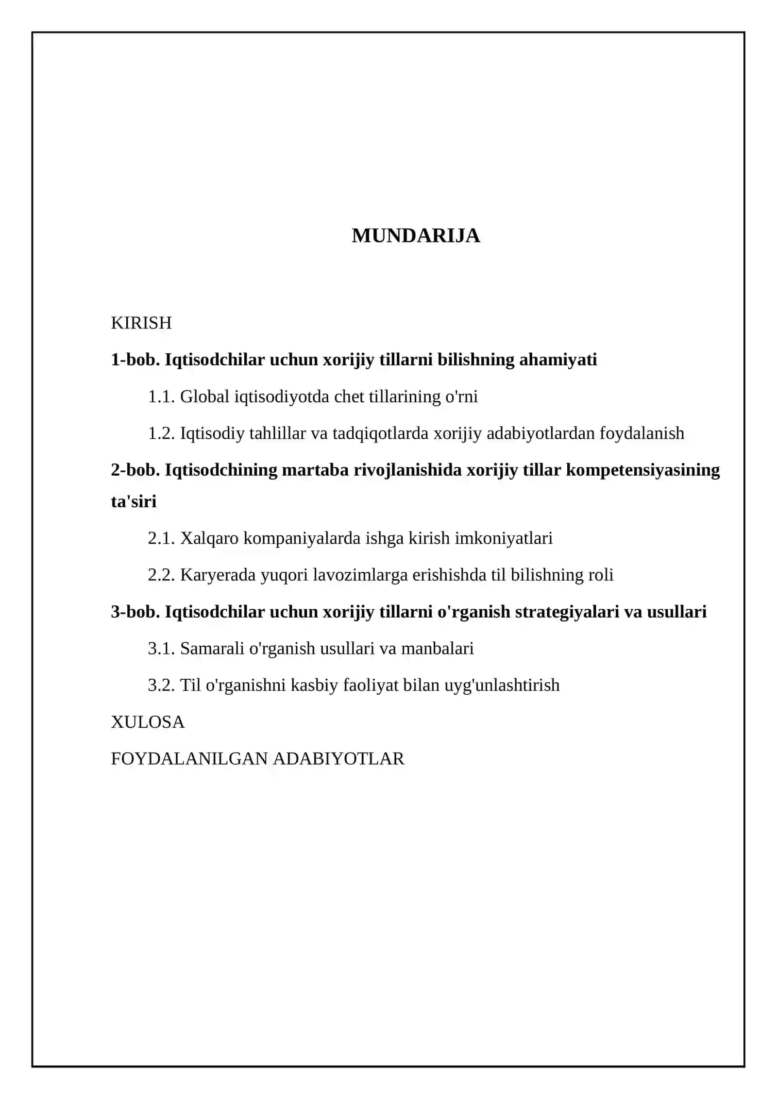 Iqtisodchining xorijiy tillarni bilish kompetentsiyasi va martaba osishi 2