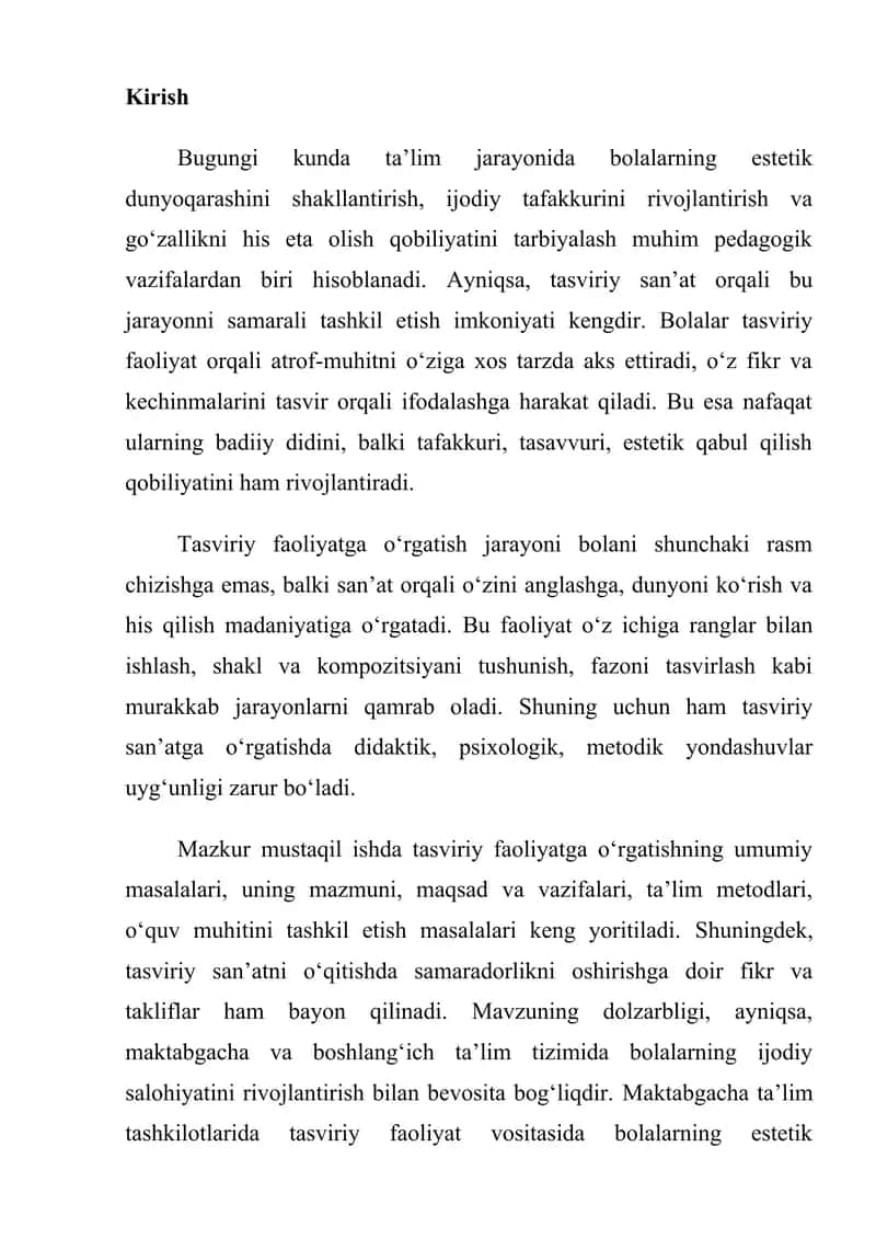 Tasviriy faoliyatga o'rgatishning umumiy masalalari 2