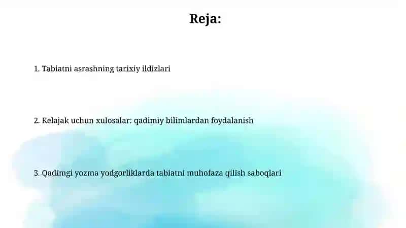 Qadimgi yozma yodgorliklar da tabiatni asrab avaylashga doir ta'limotlar 2