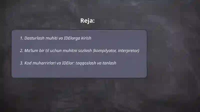Turli dasturlash muhitlarida ishlashni oʻrganish 2