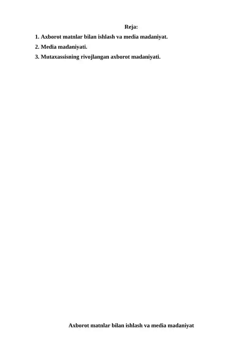 Referat Axborot matnlar bilan ishlash va media madaniyat 2