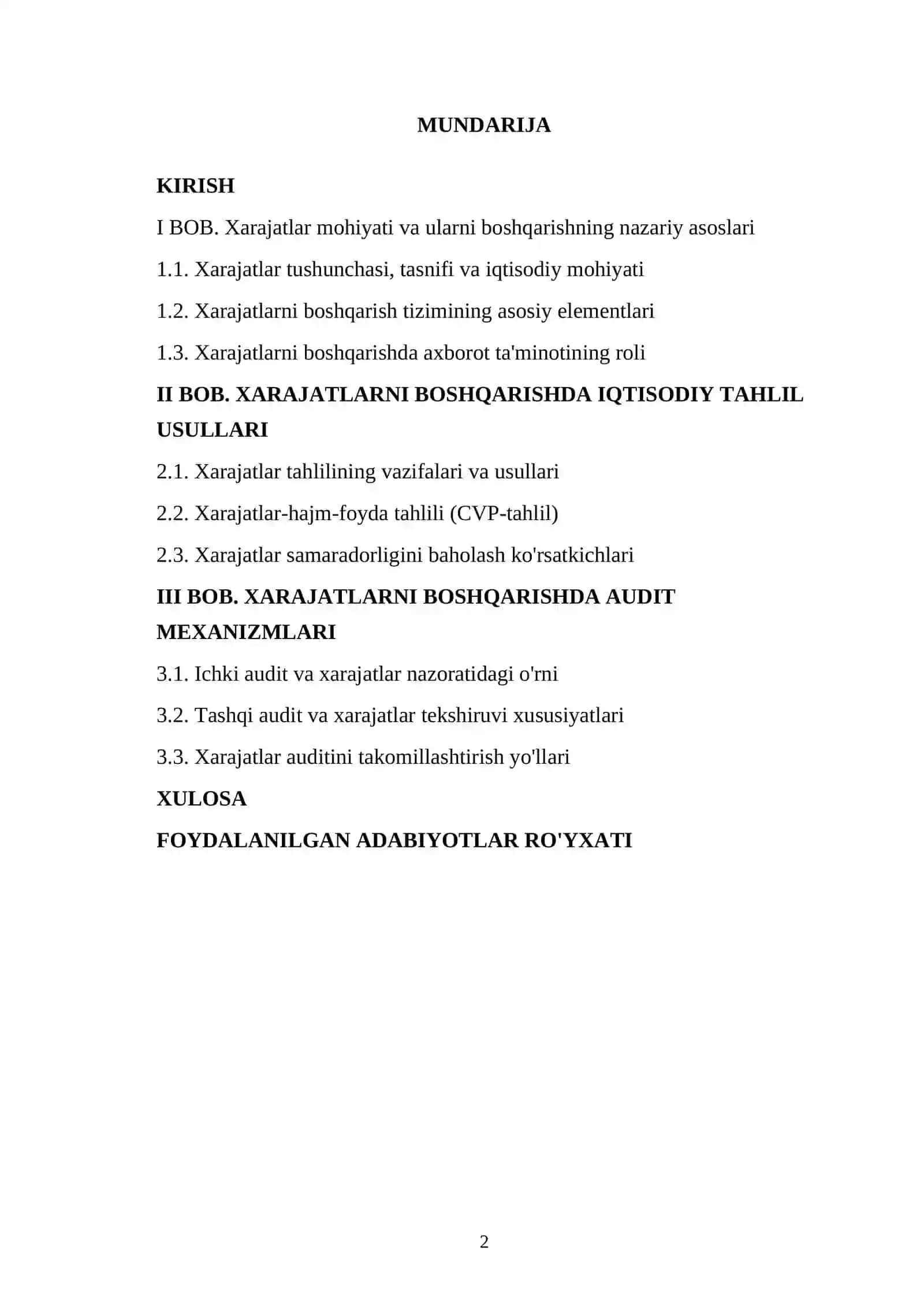 Xarajatlarni boshqarishda iqtisodiy tahlil va audit mexanizmlari 2