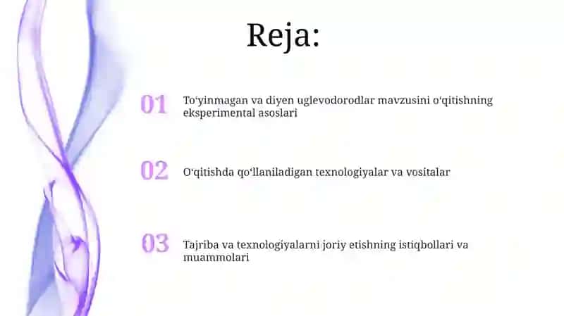 Toʻyinmagan va diyen uglevodorodlar mavzusini oʻqitishning eksperimental asoslari 2