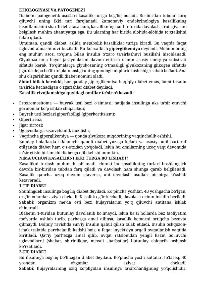 QANDLI va qandsiz DIABET 2