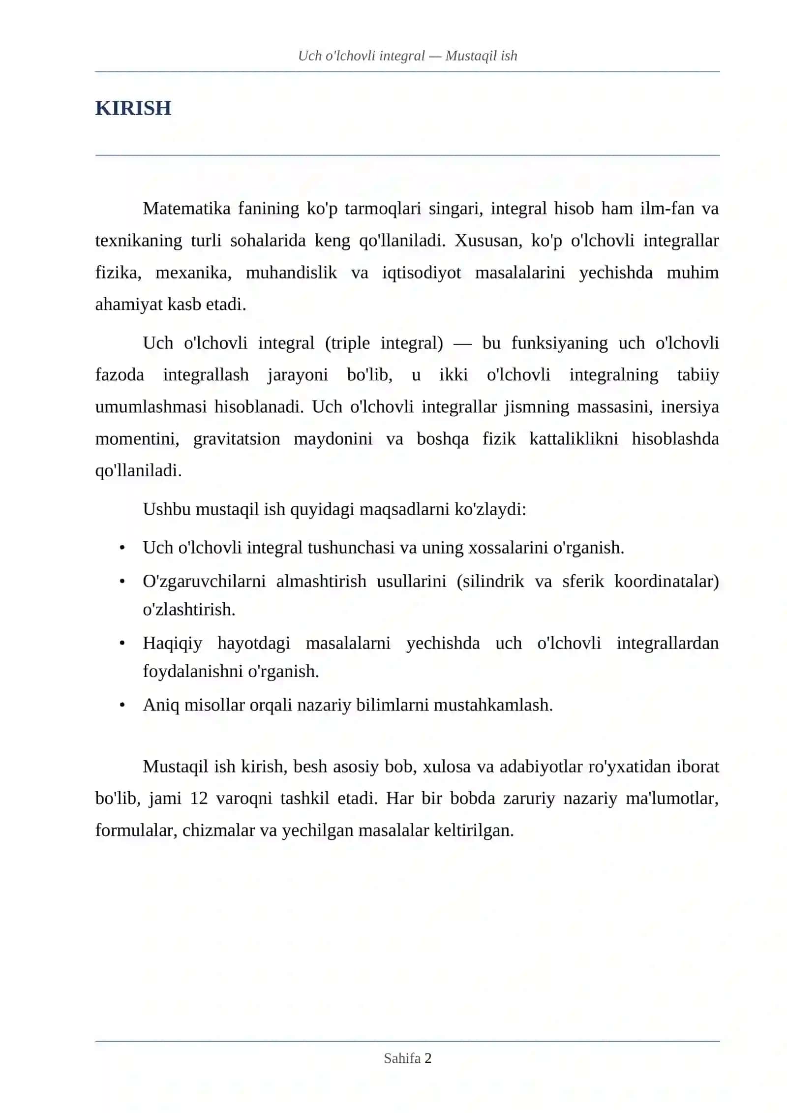 UCH O'LCHOVLI INTEGRAL 2