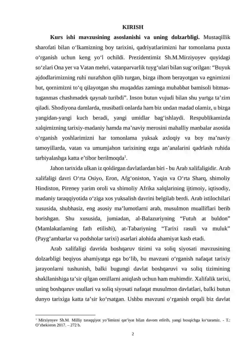 ARAB XALIFALIGI DAVRIDA BOSHQARUV TIZIMI VA SOLIQ SIYOSATI 2