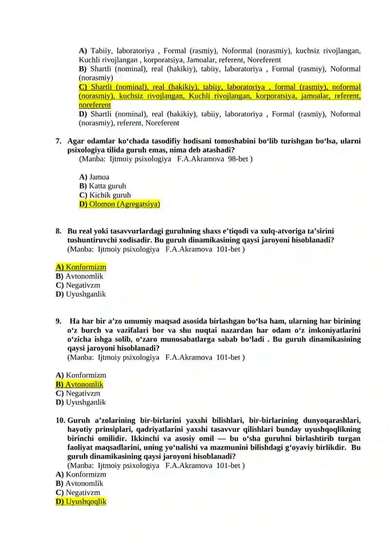 Test ijtimoiy psixologiya 2