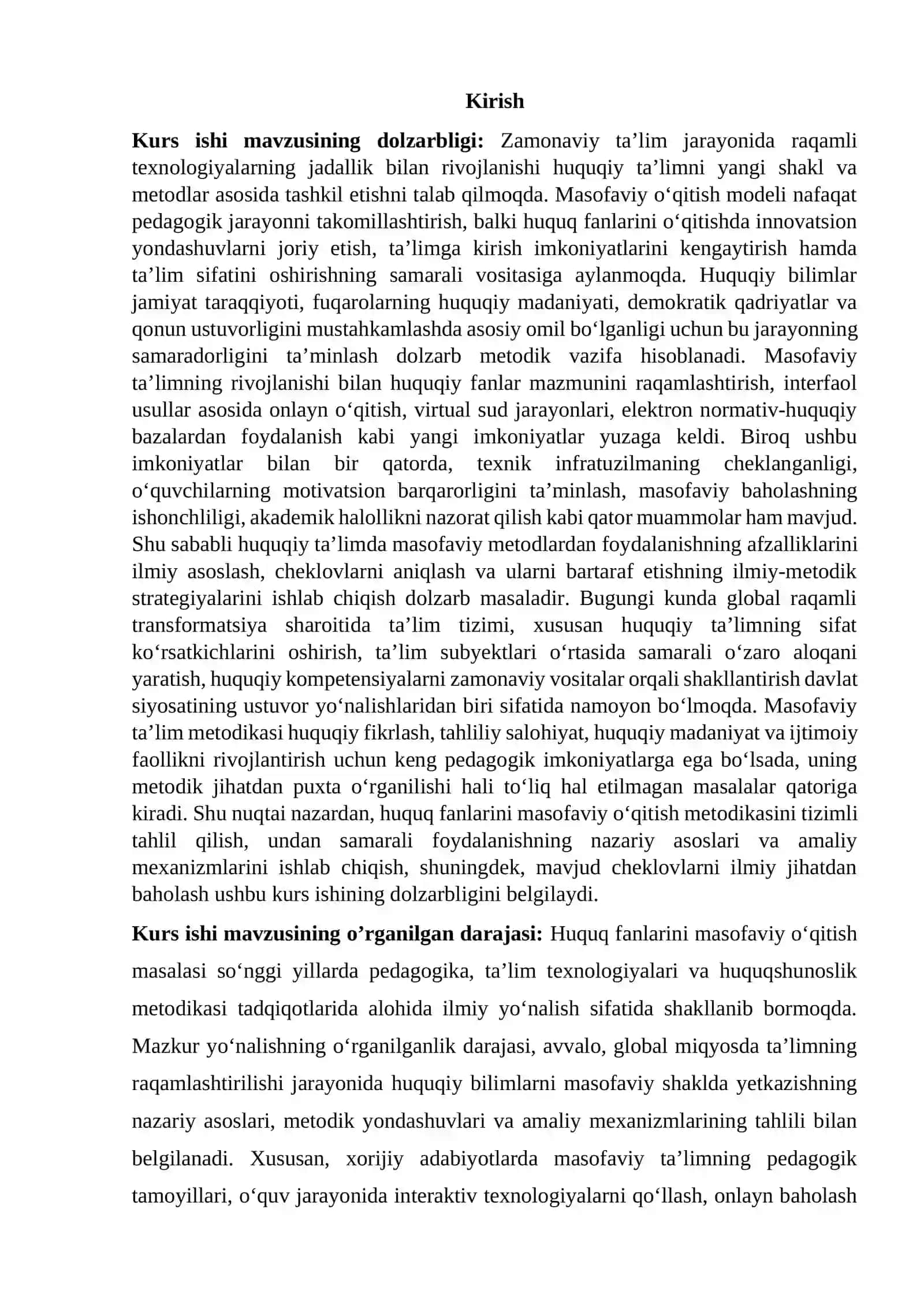 Huquq fanlarini masofaviy o'gitish metodikasi: inkoniyatar cheklovlar 2
