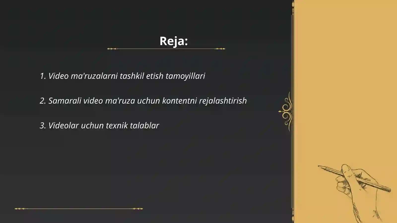 Video ma'ruzalar va ularni tashkil etishga qoʻyiladigan talablar 2