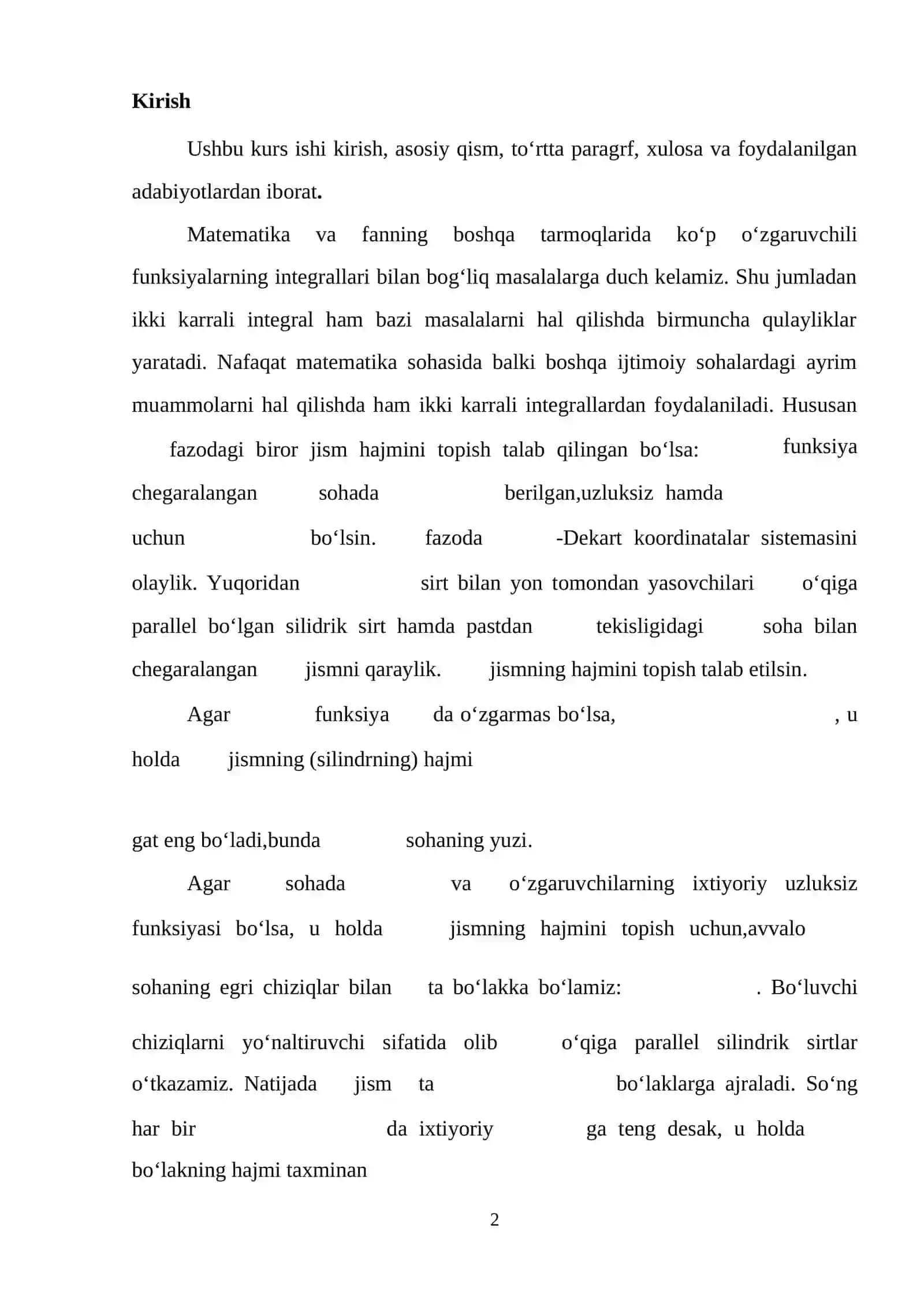 Ikki karrali integral yordamida yuza va hajmni hisoblash 2