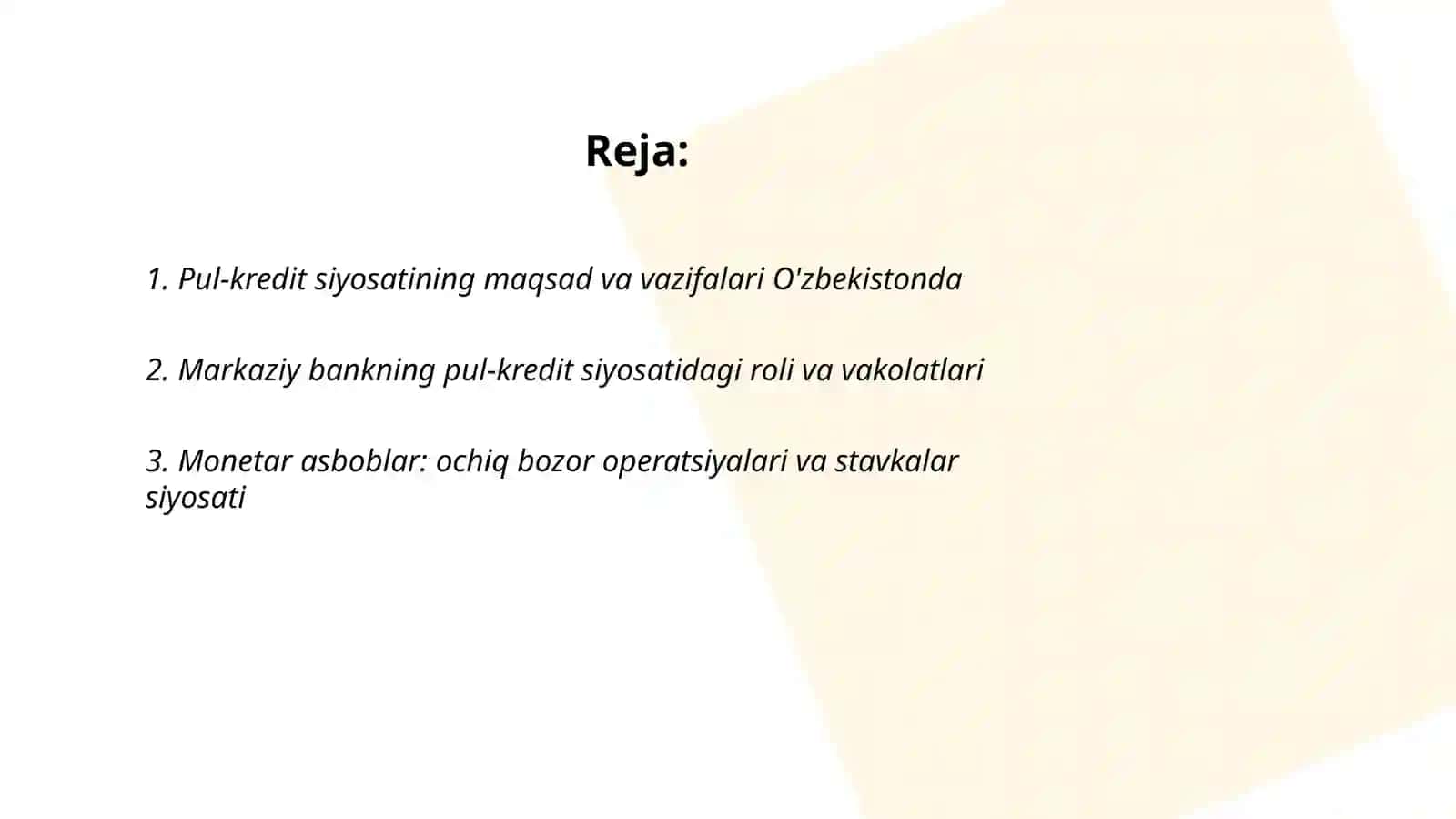 O'zbekiston Respublikasining pul-kredit siyosati 2