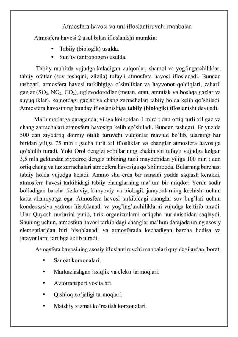 Atmosfera havosi va uni ifloslantiruvchi manbalar 2