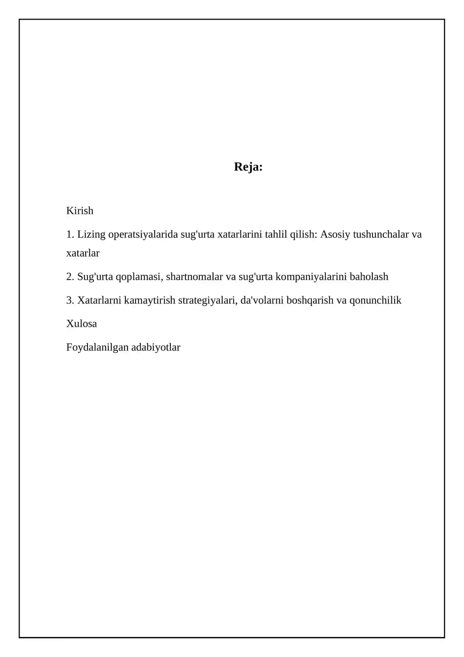Lizing operatsiyalarida sug'urta risklarini taxlil qilish 2