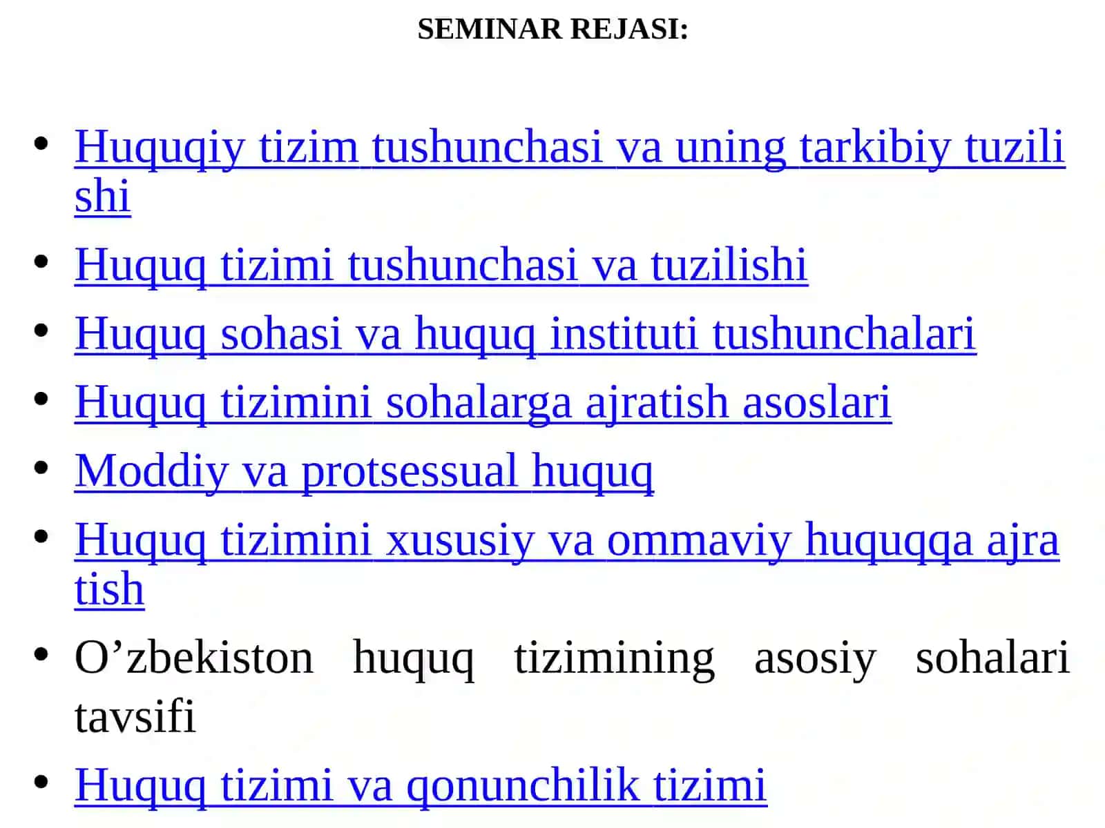 SEMINAR REJASI: Huquqiy tizim tushunchasi va uning tarkibiy tuzilishi 2