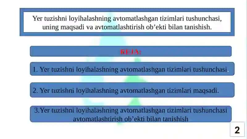 Yer tuzishni loyihalashning avtomatlashgan tizimlari 2