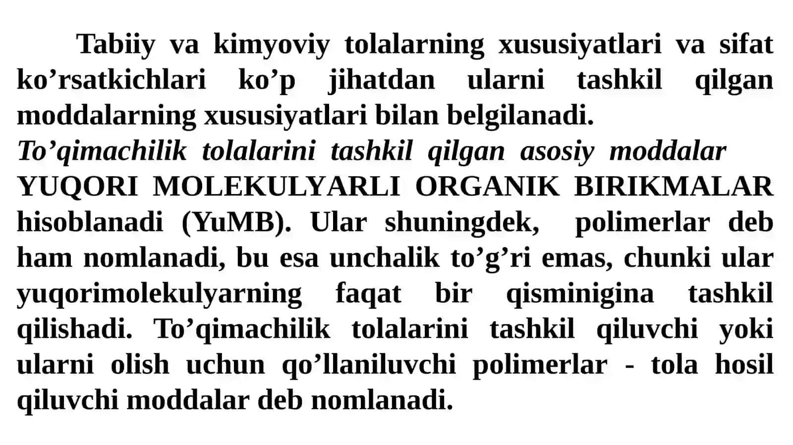 POLIMERLARNING KIMYOVIY TARKIBI VA XOSSALARI. TABIIY TOLALARNI TASHKIL ETUVCHI MODDALARNING TUZILISHI 2