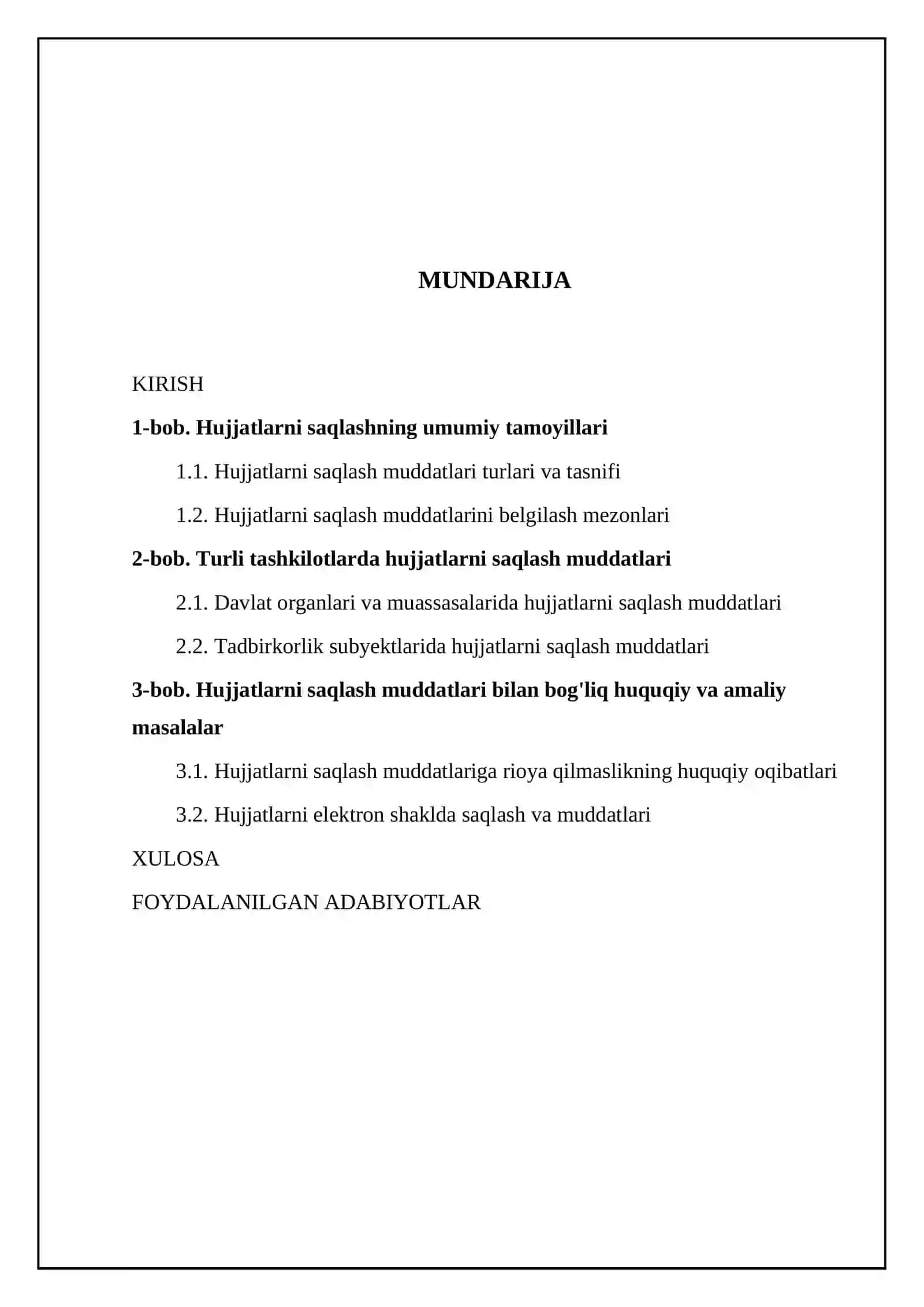 Turli xujjatlarni saqlash muddatlari 2