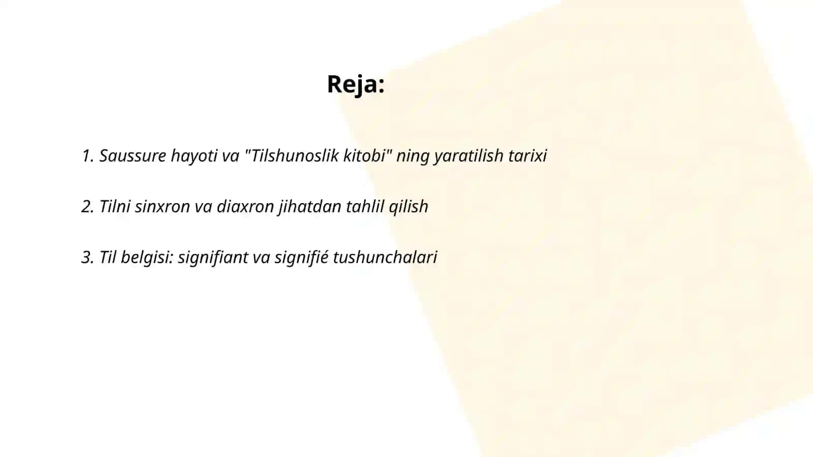 F.Dsyossur haqida "Tilshunoslik kitobi " bóyicha 2
