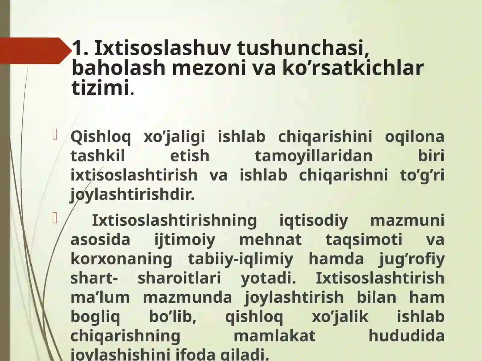 Qishloq xo’jaligi ishlab chiqarishining ixtisoslashuvi 2