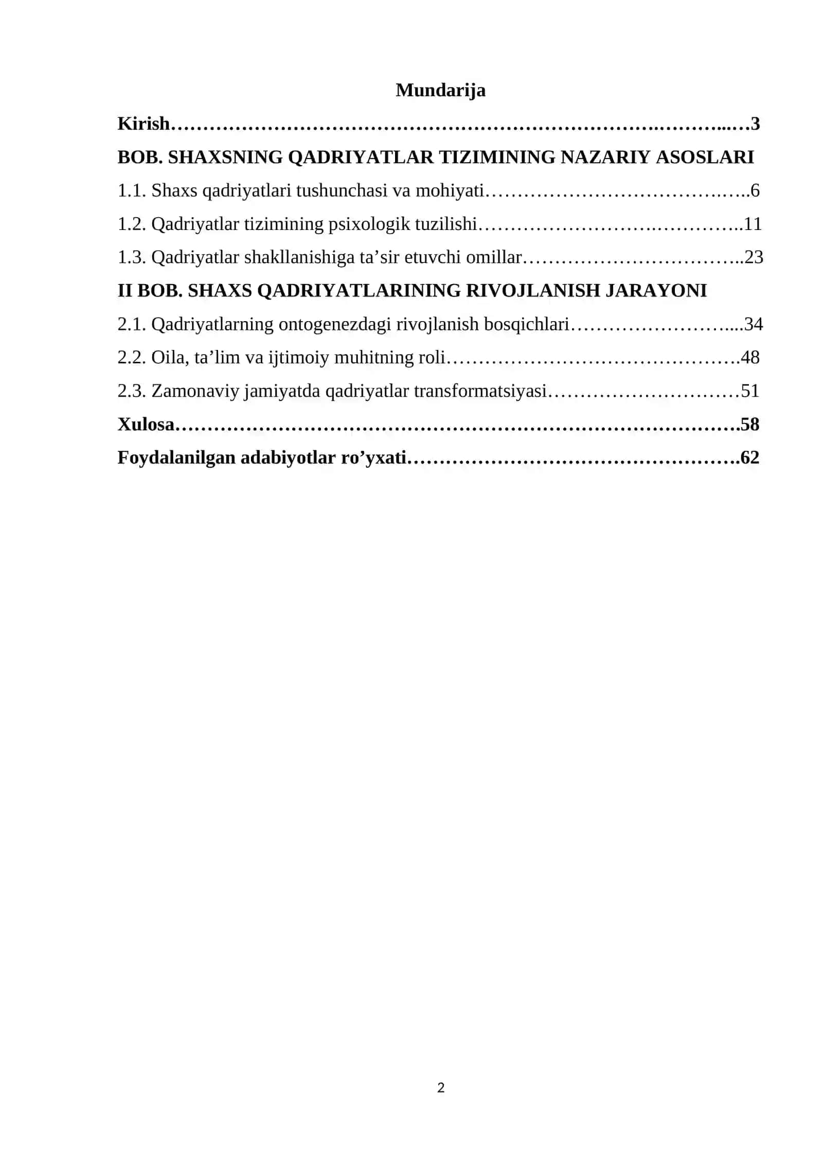 Shaxsning qadriyatlar tizimi va uning rivojlanishi 2