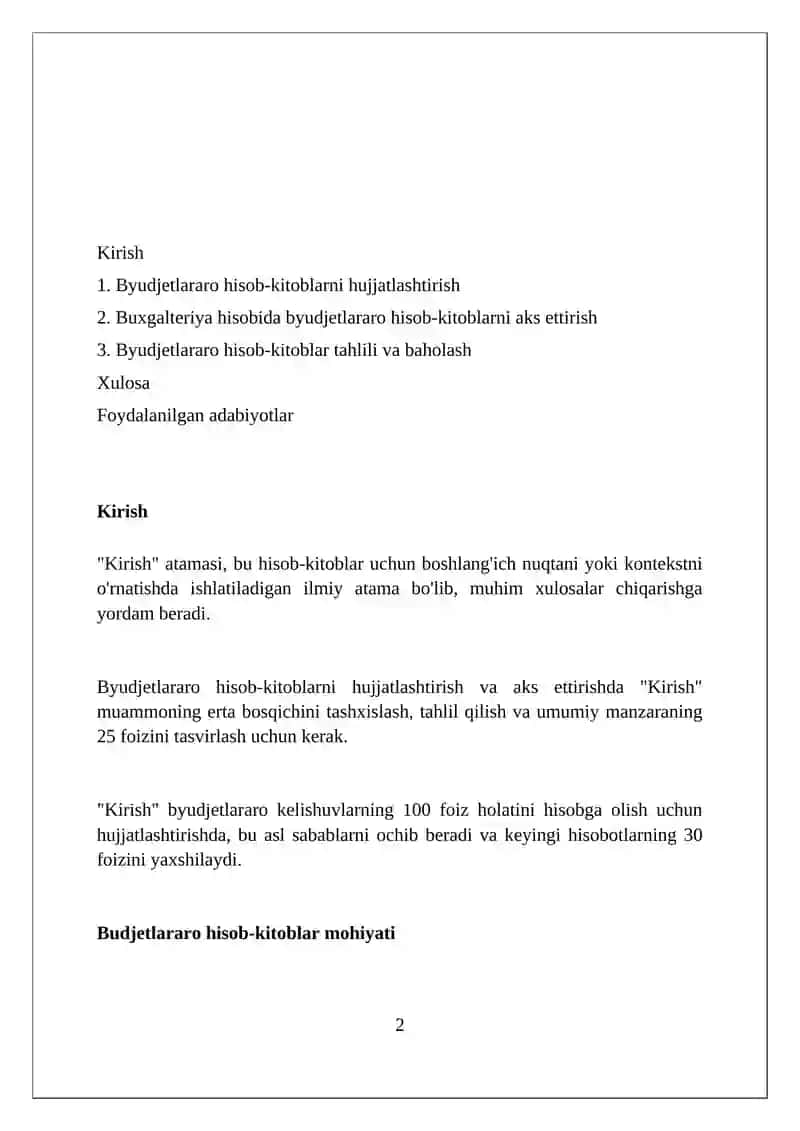 Budjetlararo hisob-kitoblarni hujjatlashtirish va hisob registrlarida aks ettirish 2
