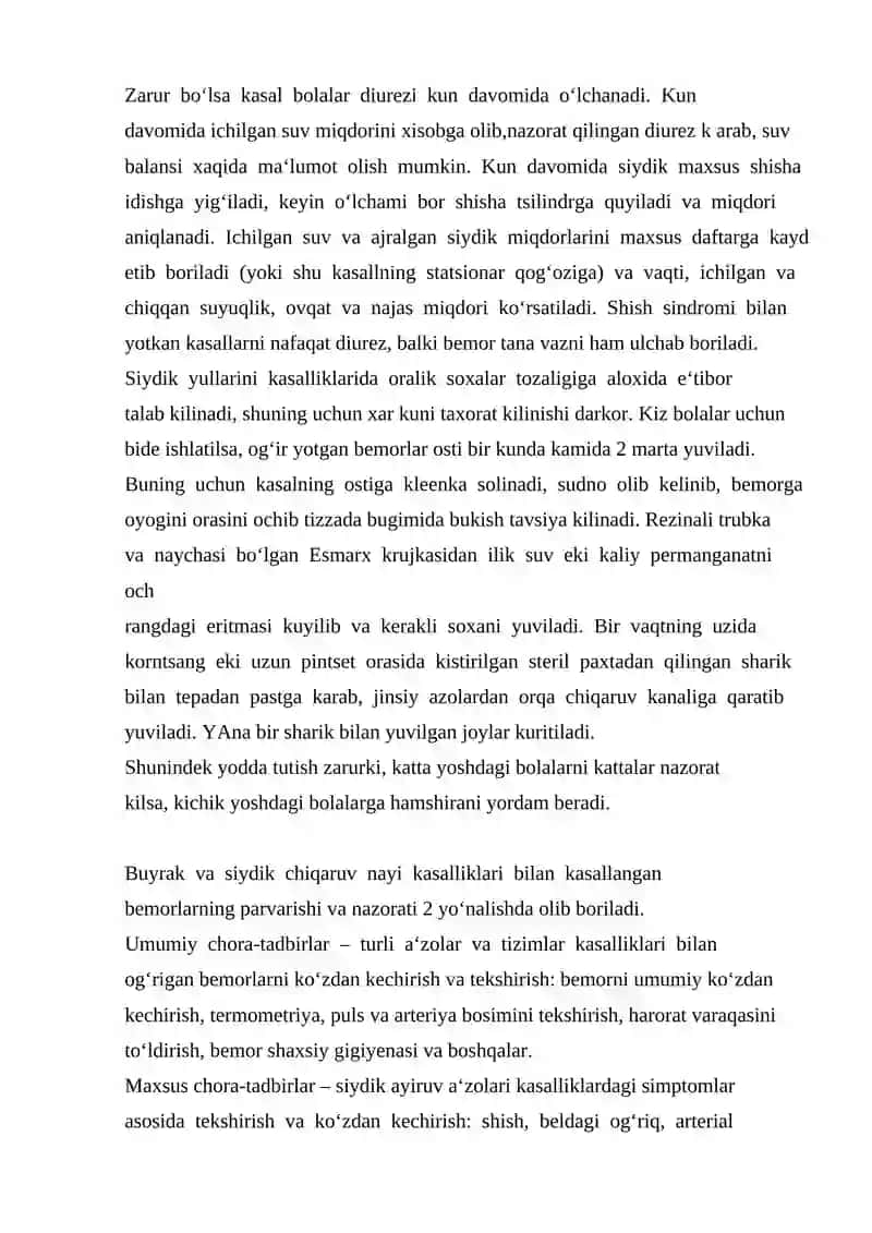 Buyrak va Siydik Ajratuv Yo’llarini Bilan Kasallangan Bemorlarni Parvarishlash 2