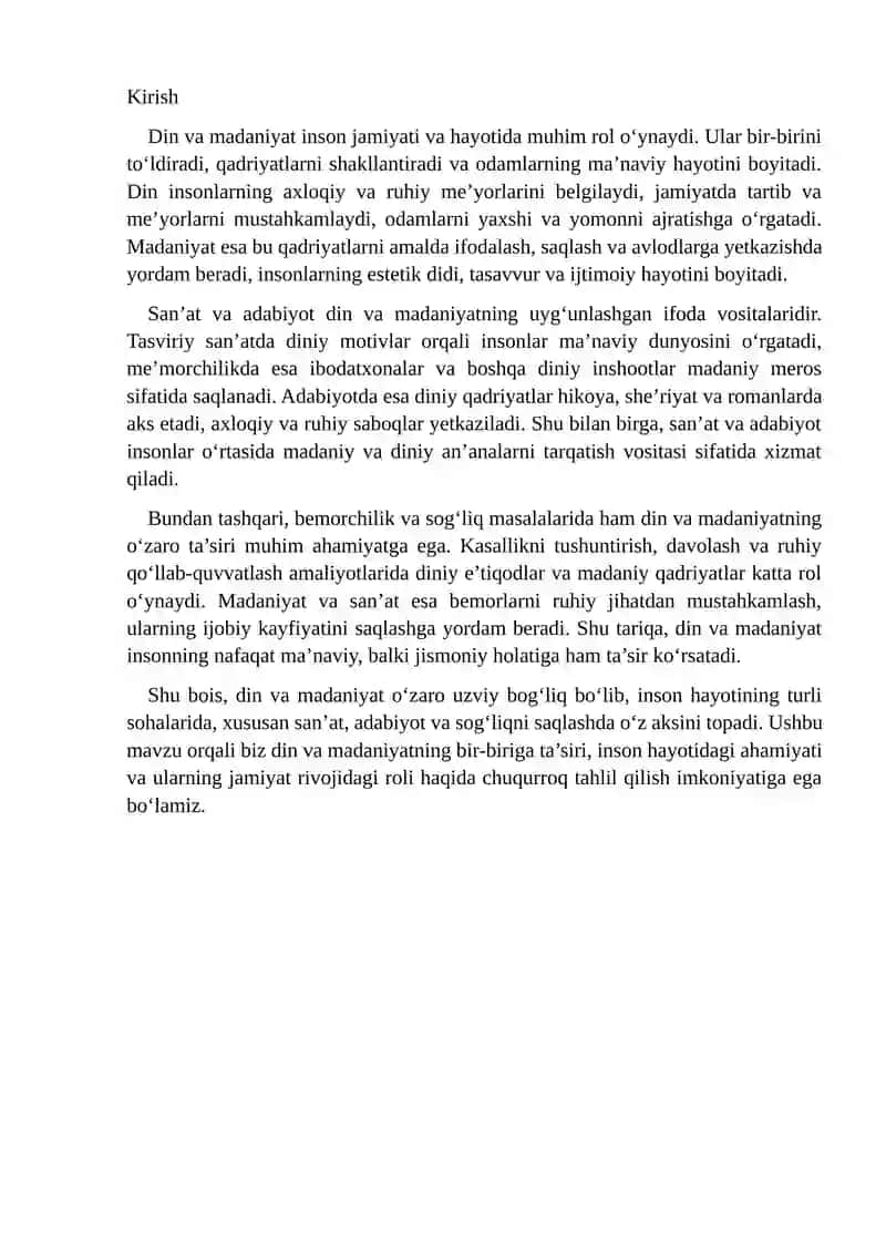 Din va madaniyat o'zaro ta'siri san`at adabiyot va memorchilik misolida 2