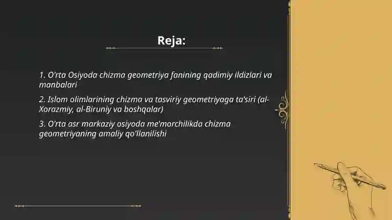 O'rta Osiyoda va O'zbekistonda chizma geometriya fanining o'rganilishi 2