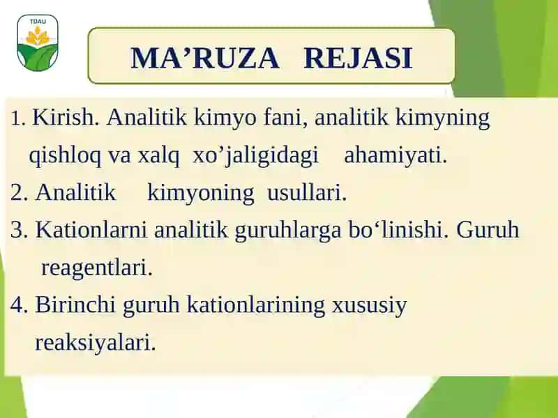 Analitik kimyo fani va uning uslublari 2