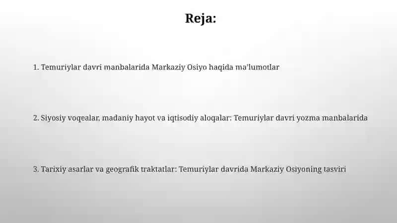 Temuriylar davri yozma manbalarida Markaziy Osiyo 2