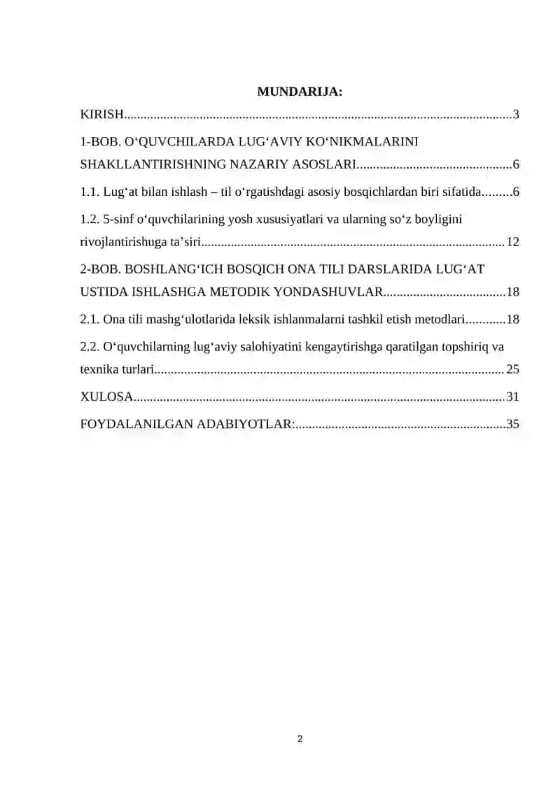 Umumta’lim maktablarida lug‘at bilan ishlashni tashkil etish metodikasi( 5-sinf ona tili darslaridan) 2